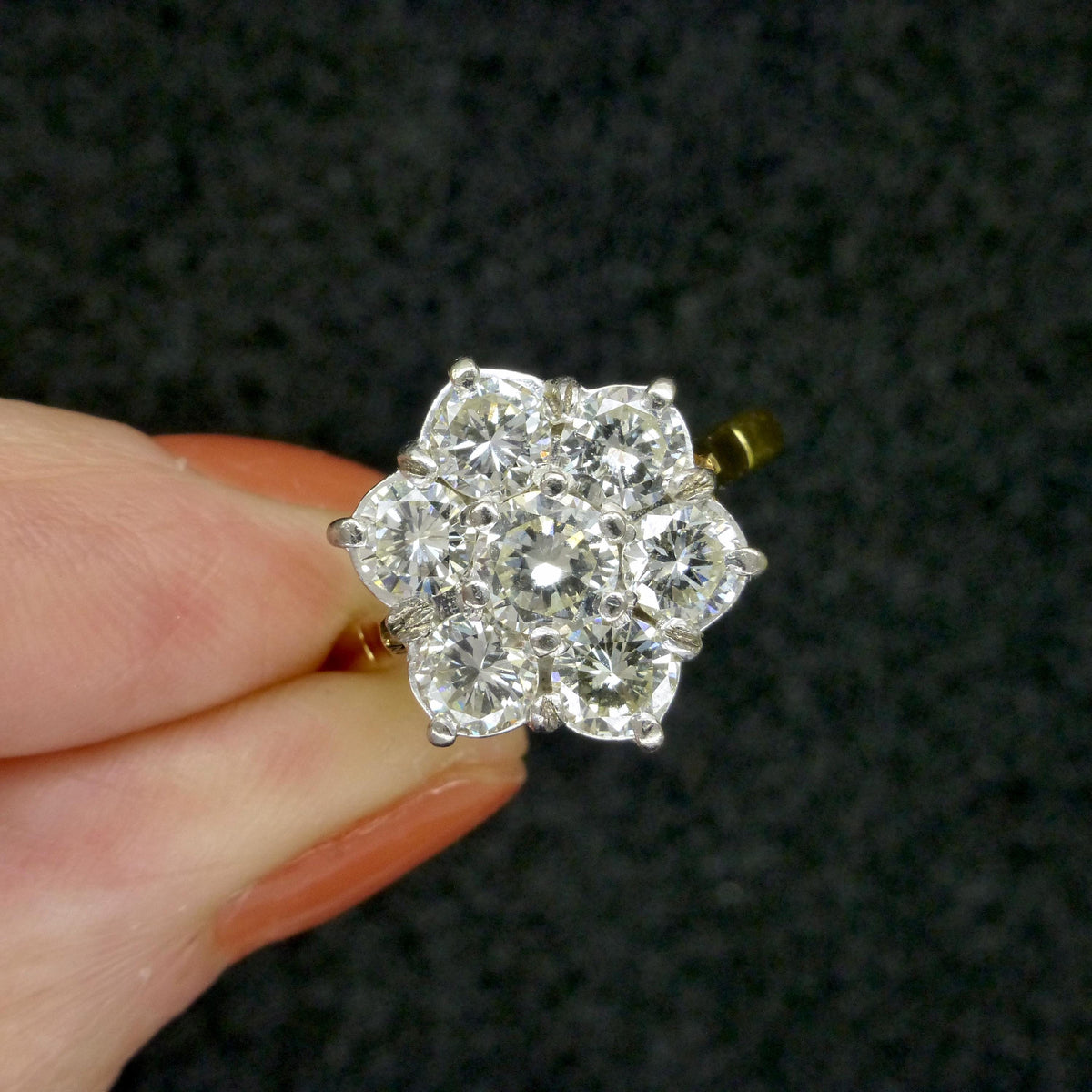 Vintage statement natural diamond cluster ring 18ct gold 2.20 carat ~ Independent Valuation