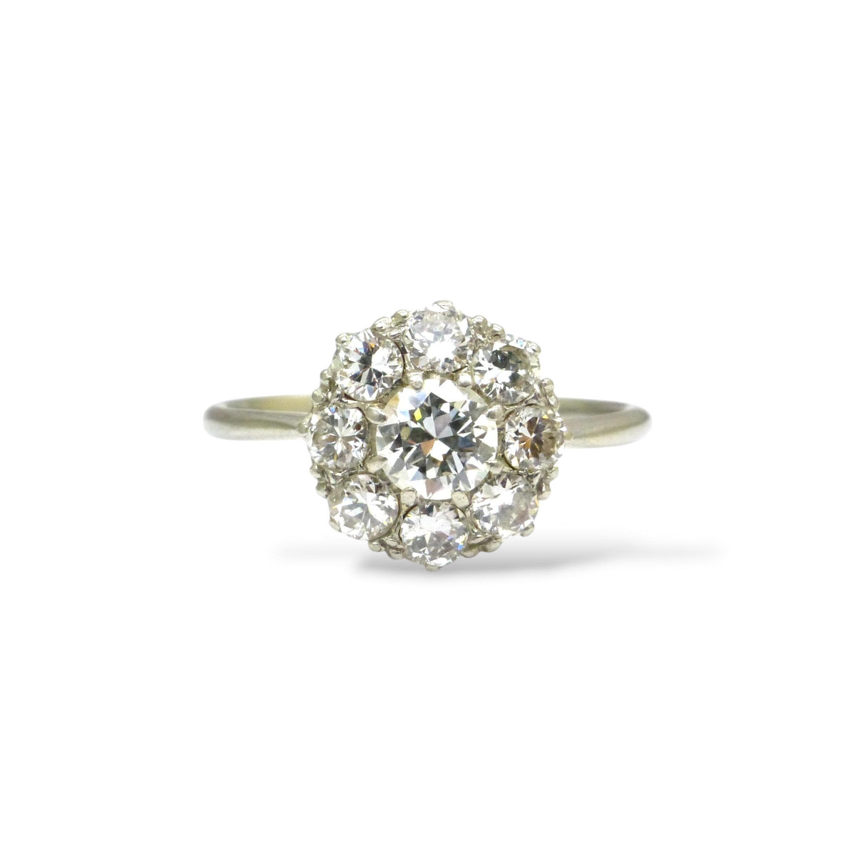 Antique Platinum old transitional cut diamond halo cluster ring 1.00ct