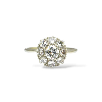 Antique Platinum old transitional cut diamond halo cluster ring 1.00ct