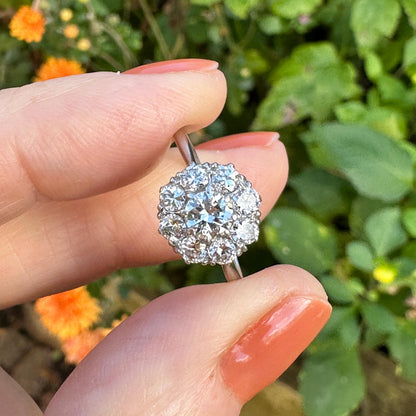 Antique Platinum old transitional cut diamond halo cluster ring 1.00ct