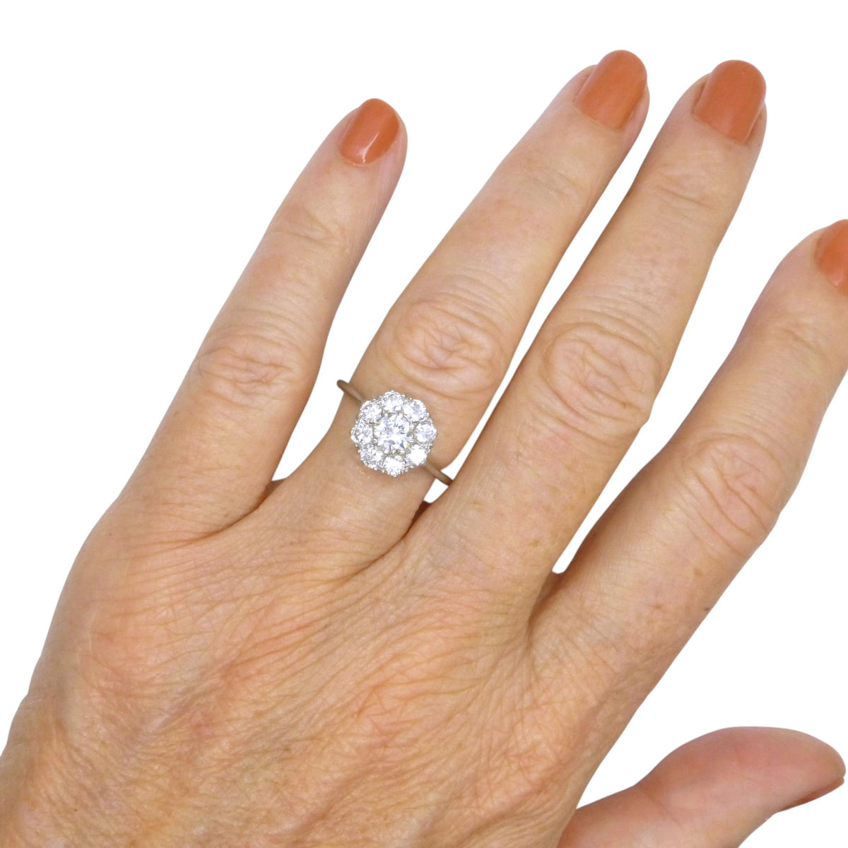 Antique Platinum old transitional cut diamond halo cluster ring 1.00ct