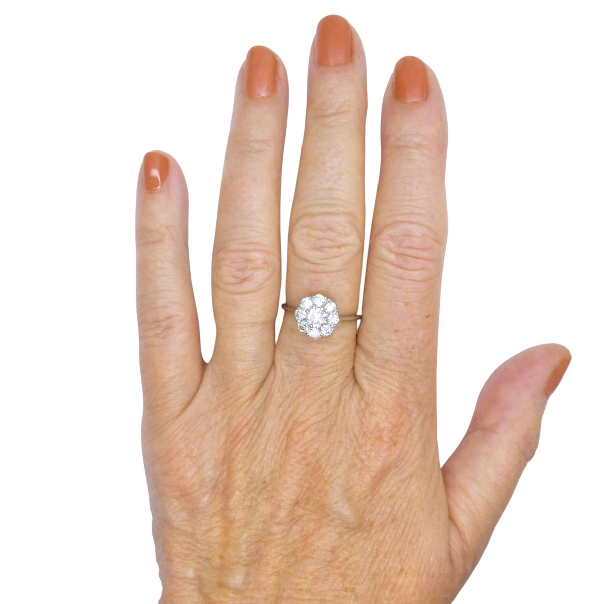 Antique Platinum old transitional cut diamond halo cluster ring 1.00ct