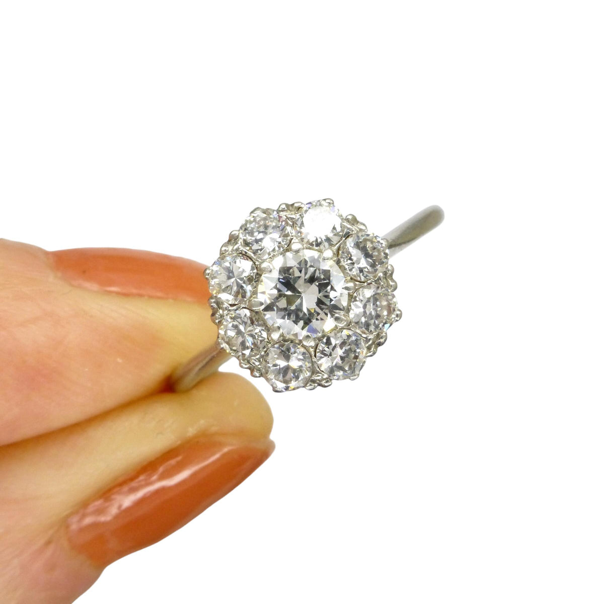 Antique Platinum old transitional cut diamond halo cluster ring 1.00ct