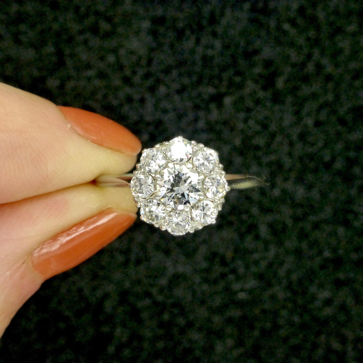 Antique Platinum old transitional cut diamond halo cluster ring 1.00ct