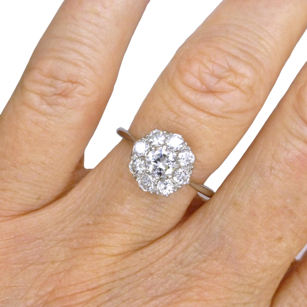 Antique Platinum old transitional cut diamond halo cluster ring 1.00ct