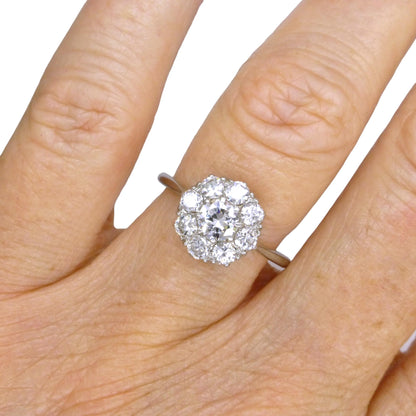Antique Platinum old transitional cut diamond halo cluster ring 1.00ct