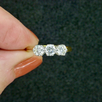 Vintage natural diamond three stone trilogy ring 0.75ct
