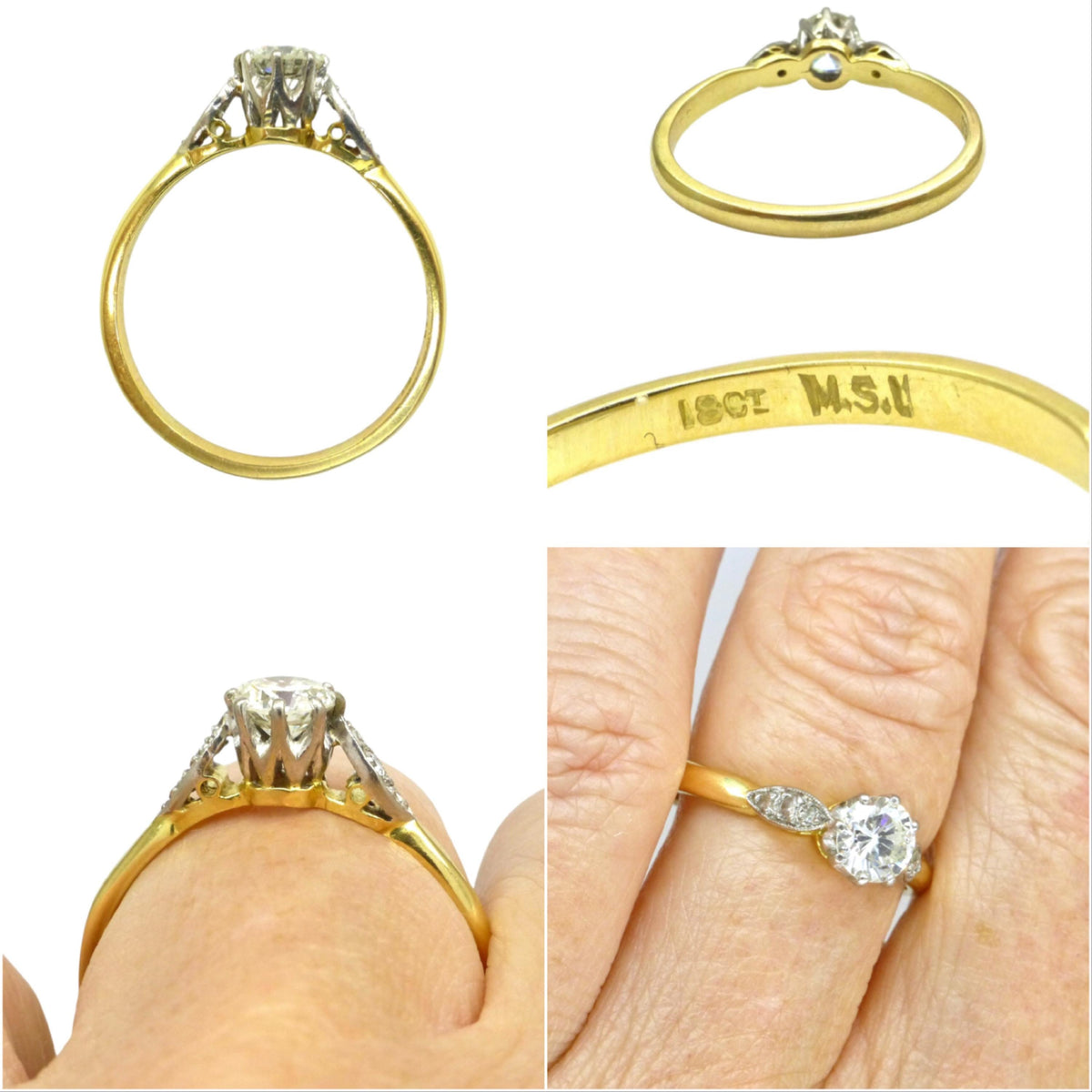 Vintage 18ct natural diamond solitaire engagement ring 0.50ct 1930's