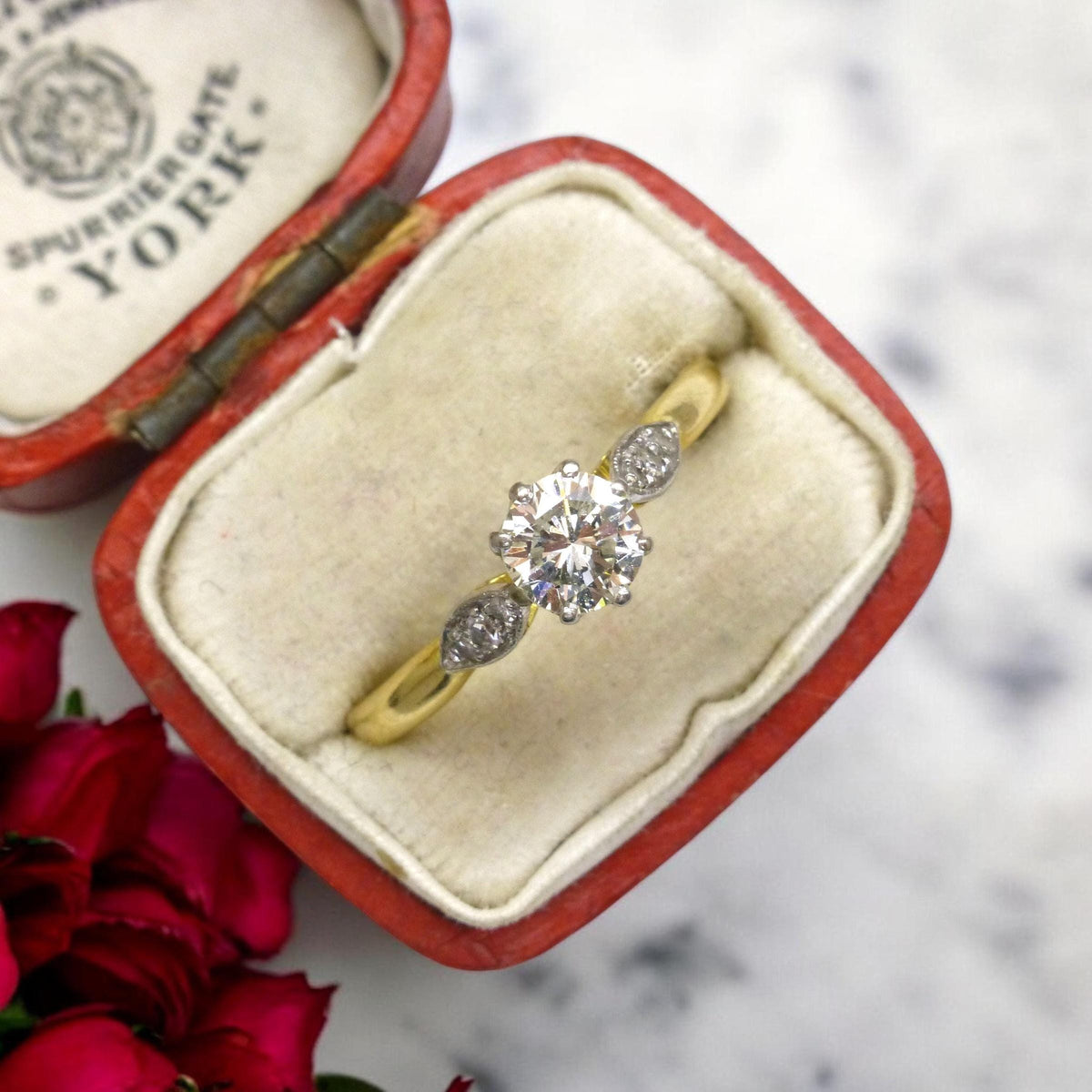 Vintage 18ct natural diamond solitaire engagement ring 0.50ct 1930's