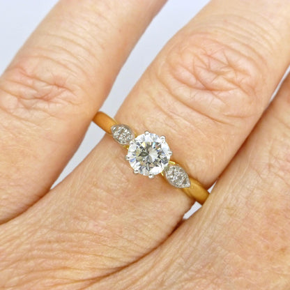 Vintage 18ct natural diamond solitaire engagement ring 0.50ct 1930's