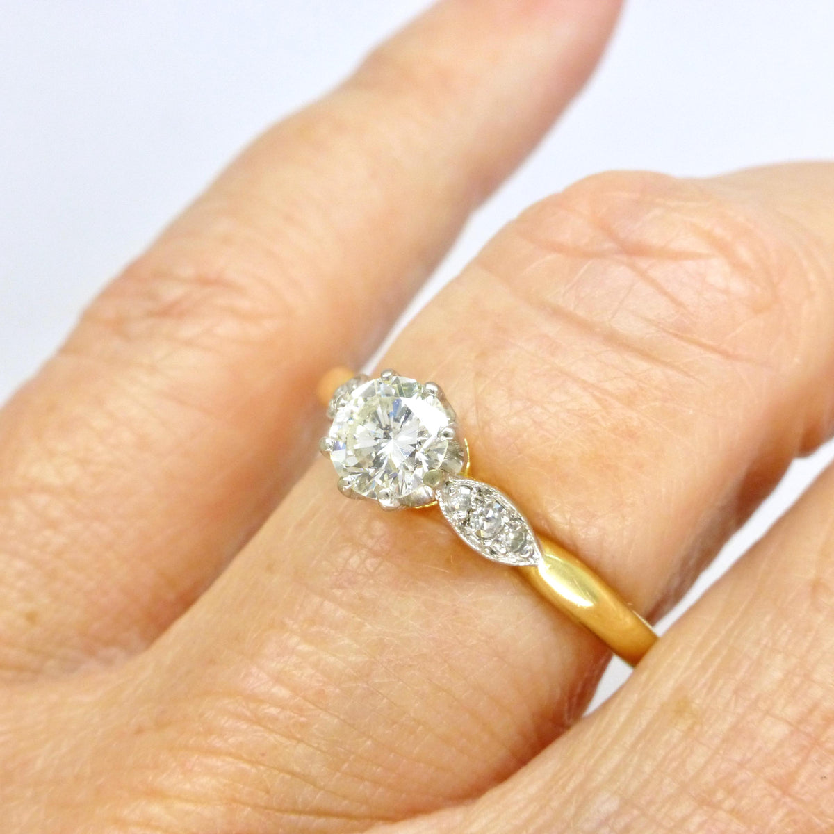 Vintage 18ct natural diamond solitaire engagement ring 0.50ct 1930's