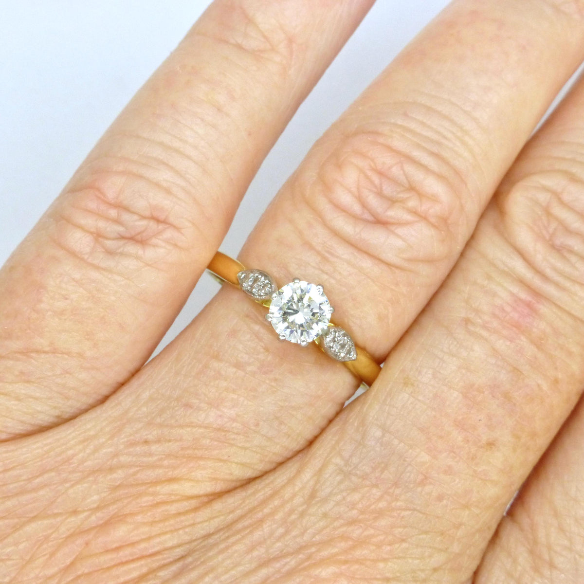 Vintage 18ct natural diamond solitaire engagement ring 0.50ct 1930's