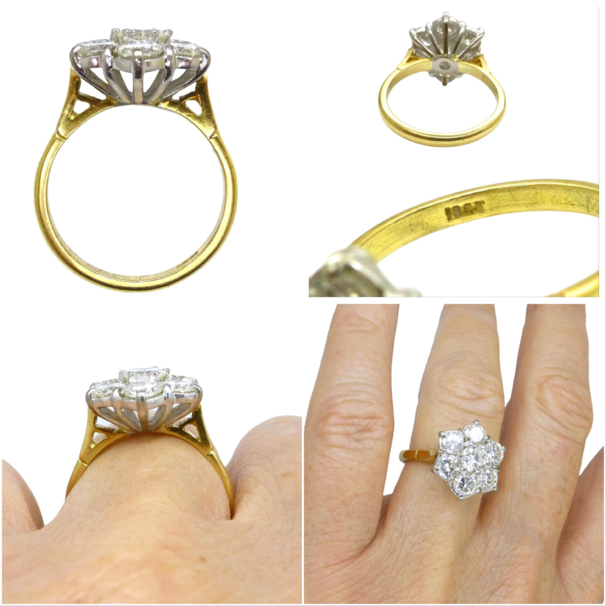 Vintage statement natural diamond cluster ring 18ct gold 2.20 carat ~ Independent Valuation