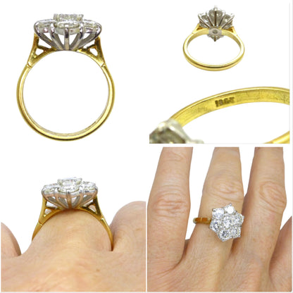 Vintage statement natural diamond cluster ring 18ct gold 2.20 carat ~ Independent Valuation