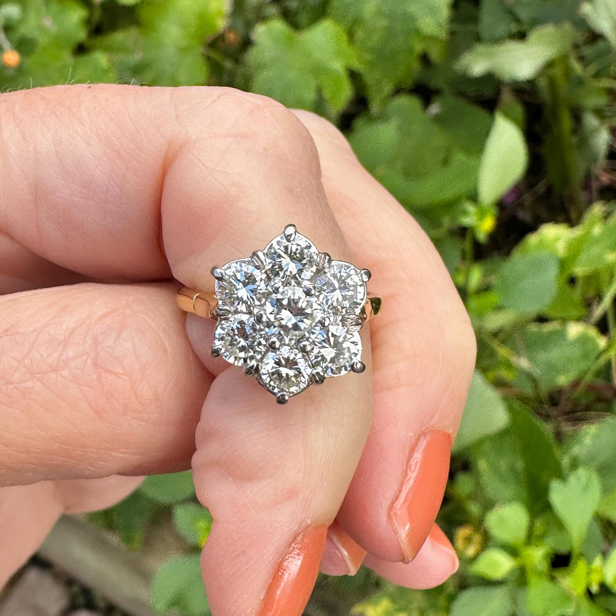 Vintage statement natural diamond cluster ring 18ct gold 2.20 carat ~ Independent Valuation