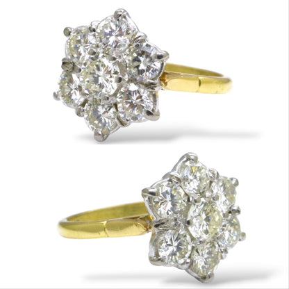 Vintage statement natural diamond cluster ring 18ct gold 2.20 carat ~ Independent Valuation