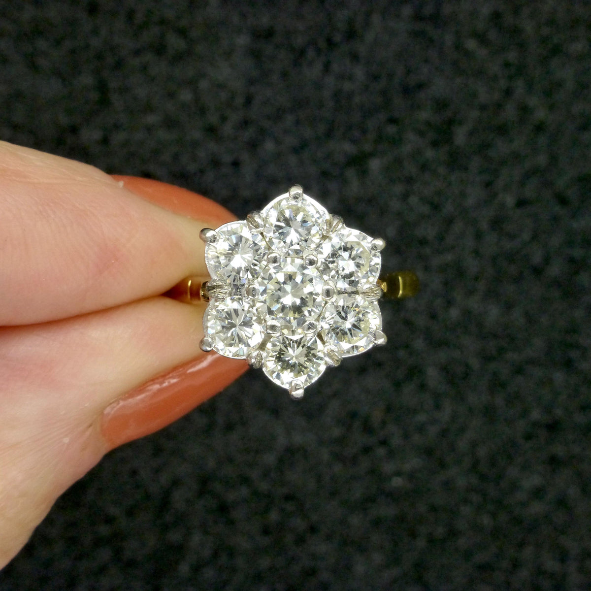 Vintage statement natural diamond cluster ring 18ct gold 2.20 carat ~ Independent Valuation