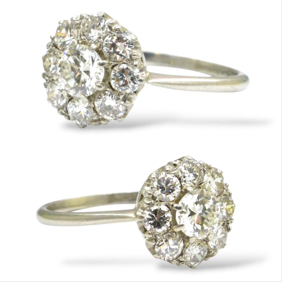 Antique Platinum old transitional cut diamond halo cluster ring 1.00ct