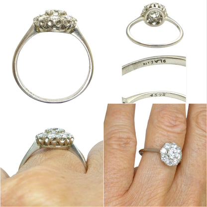 Antique Platinum old transitional cut diamond halo cluster ring 1.00ct