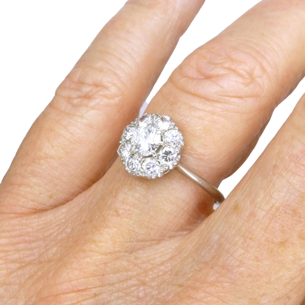 Antique Platinum old transitional cut diamond halo cluster ring 1.00ct