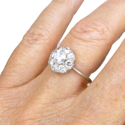 Antique Platinum old transitional cut diamond halo cluster ring 1.00ct