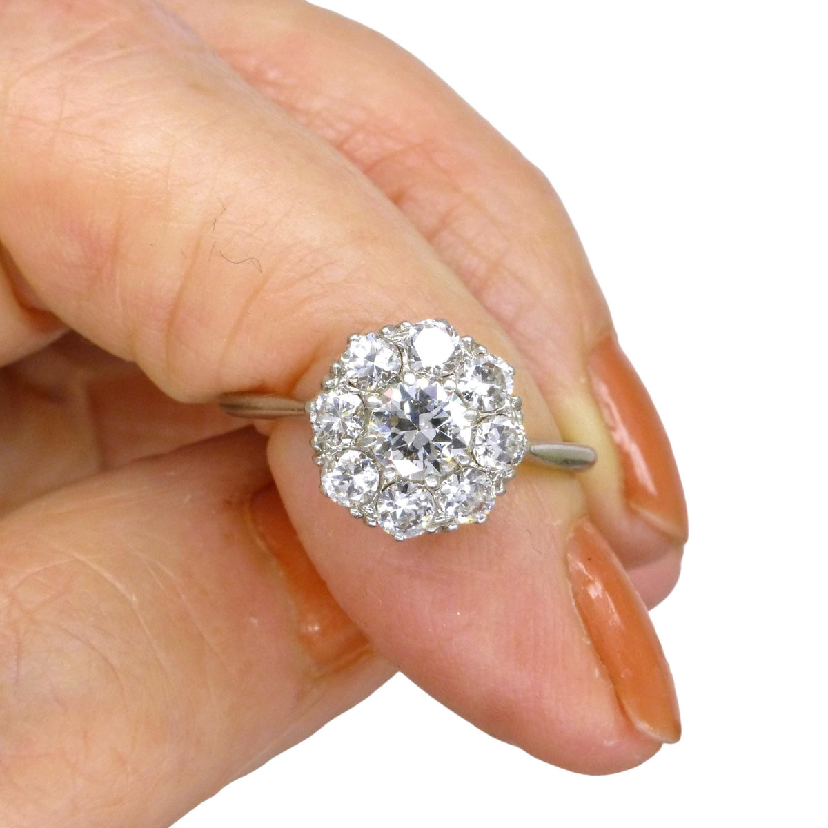 Antique Platinum old transitional cut diamond halo cluster ring 1.00ct