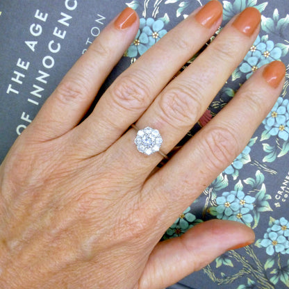 Antique Platinum old transitional cut diamond halo cluster ring 1.00ct