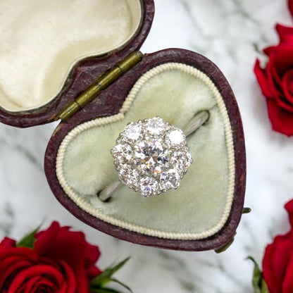Antique Platinum old transitional cut diamond halo cluster ring 1.00ct