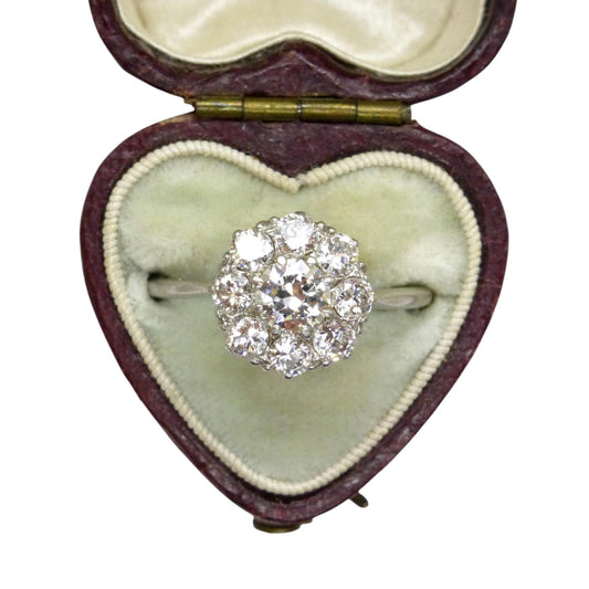 Antique Platinum old transitional cut diamond halo cluster ring 1.00ct
