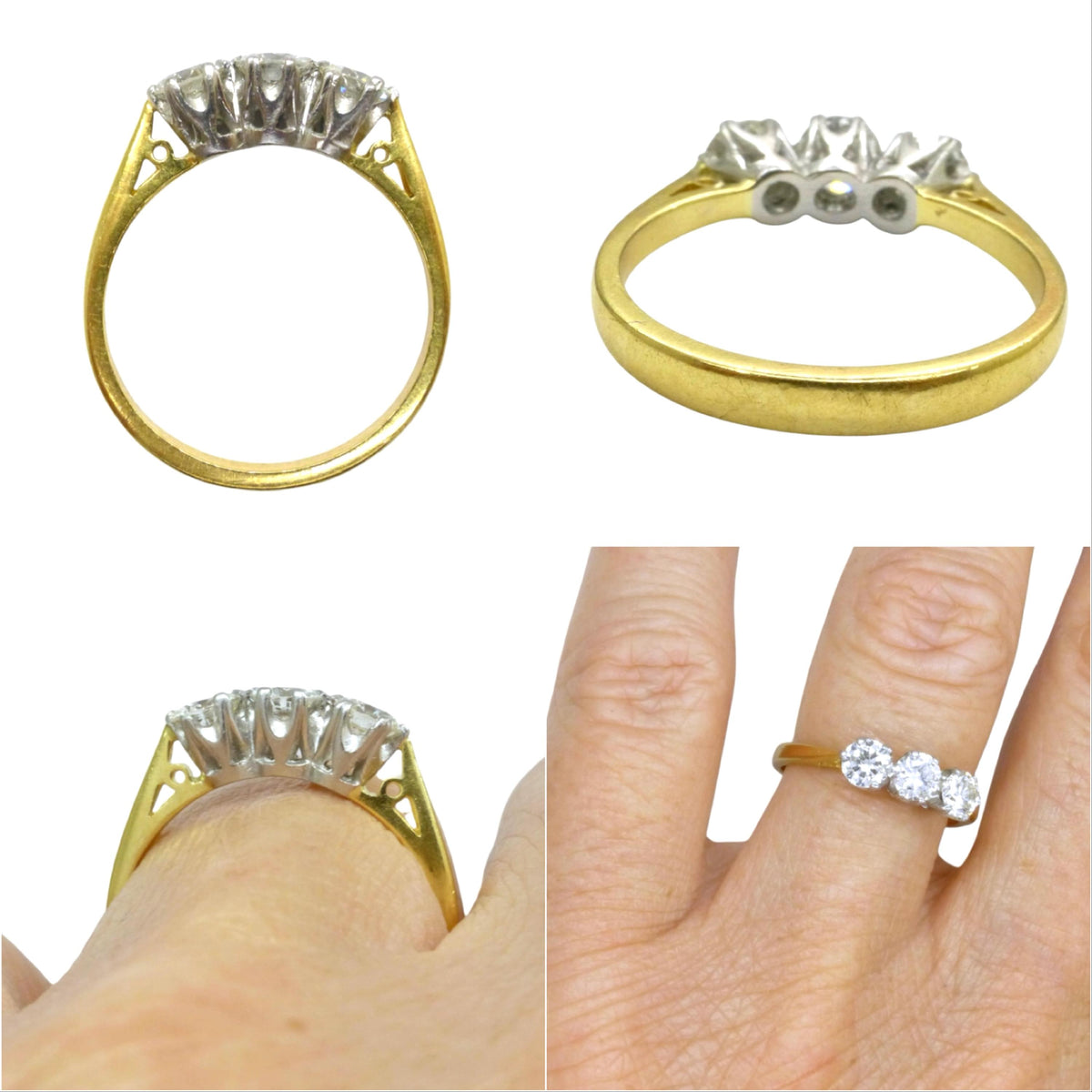 Vintage natural diamond three stone trilogy ring 0.75ct