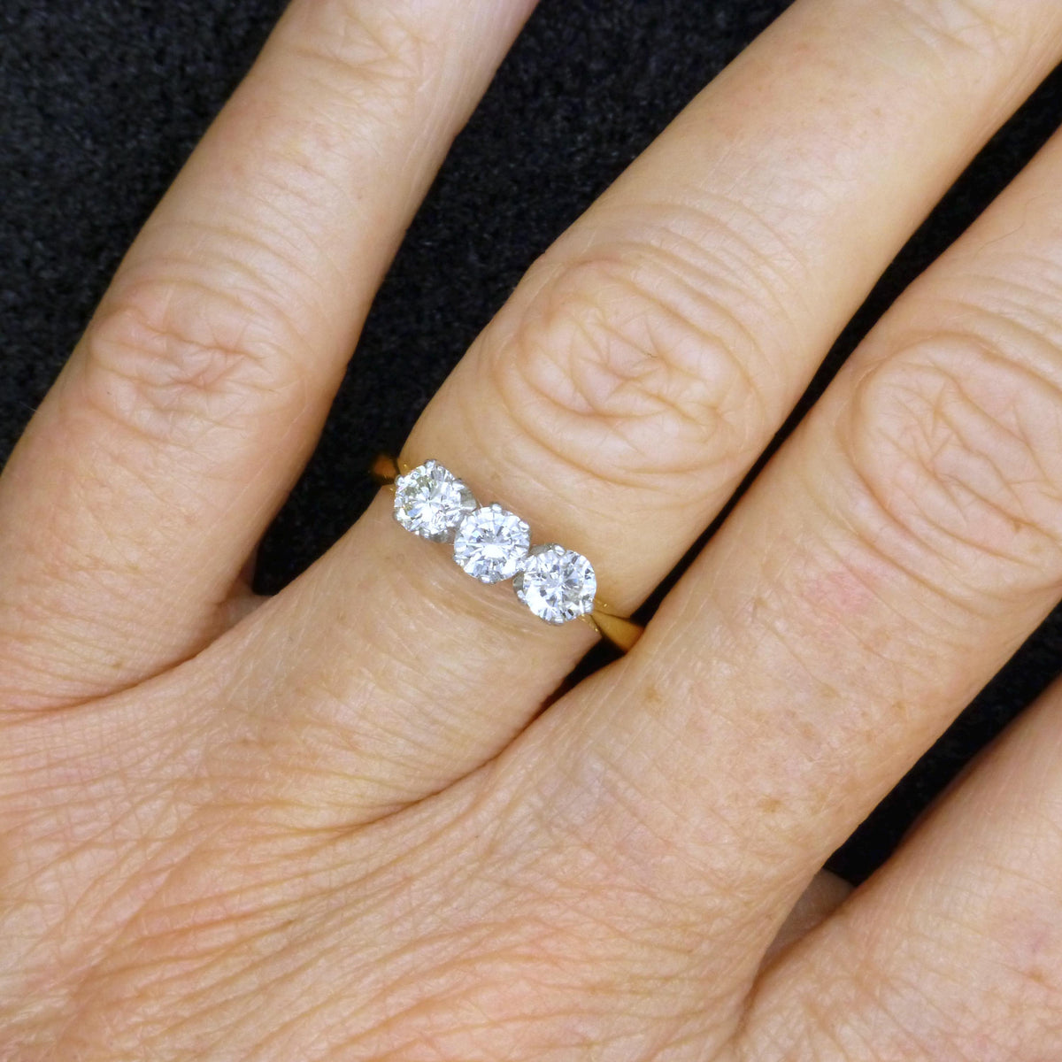 Vintage natural diamond three stone trilogy ring 0.75ct