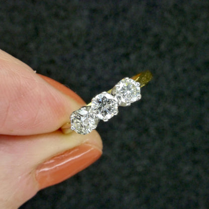 Vintage natural diamond three stone trilogy ring 0.75ct
