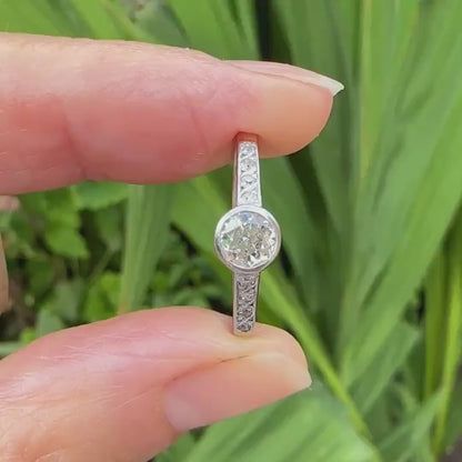 Antique Platinum old European cut diamond solitaire ring 0.45ct c1910's