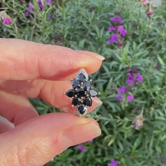 Vintage 9ct Sapphire and diamond flower cluster ring