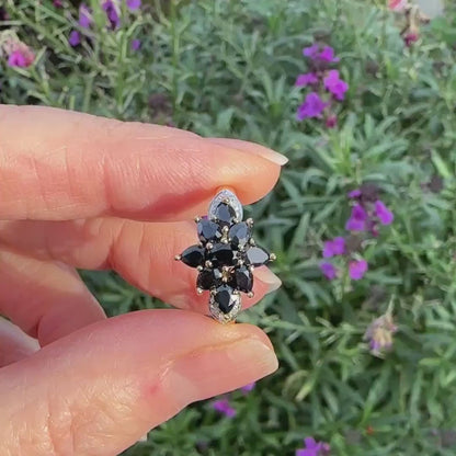Vintage 9ct Sapphire and diamond flower cluster ring