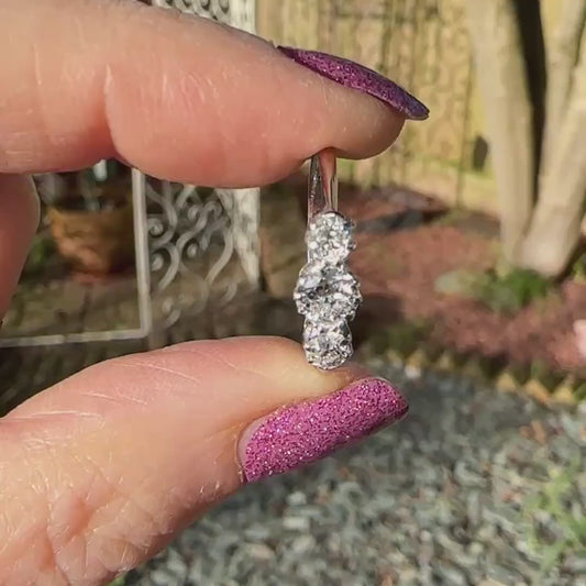 Antique Transitional cut diamond three stone trilogy ring 1.38ct - white gold & Platinum - Independent Valuation