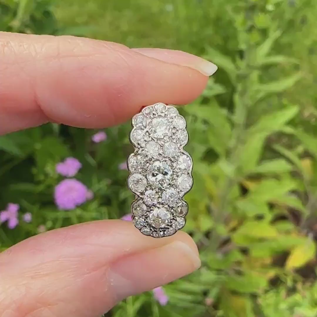 Antique 18ct Old Cut Diamond triple daisy cluster halo ring ~ Independent report