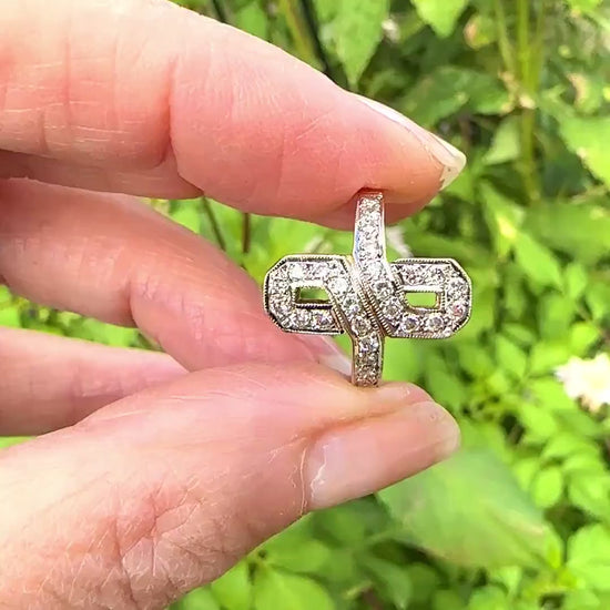 Vintage Art Deco style 9ct gold diamond cluster panel ring
