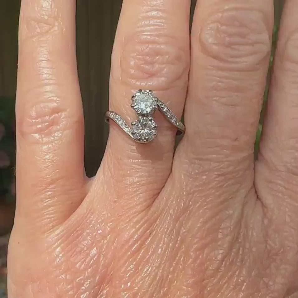 Antique old cut natural diamond Toi et Moi ring 0.86ct Platinum & white gold + Independent Valuation