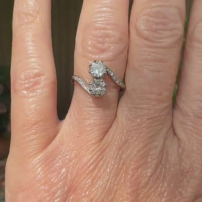 Antique old cut natural diamond Toi et Moi ring 0.86ct Platinum & white gold + Independent Valuation