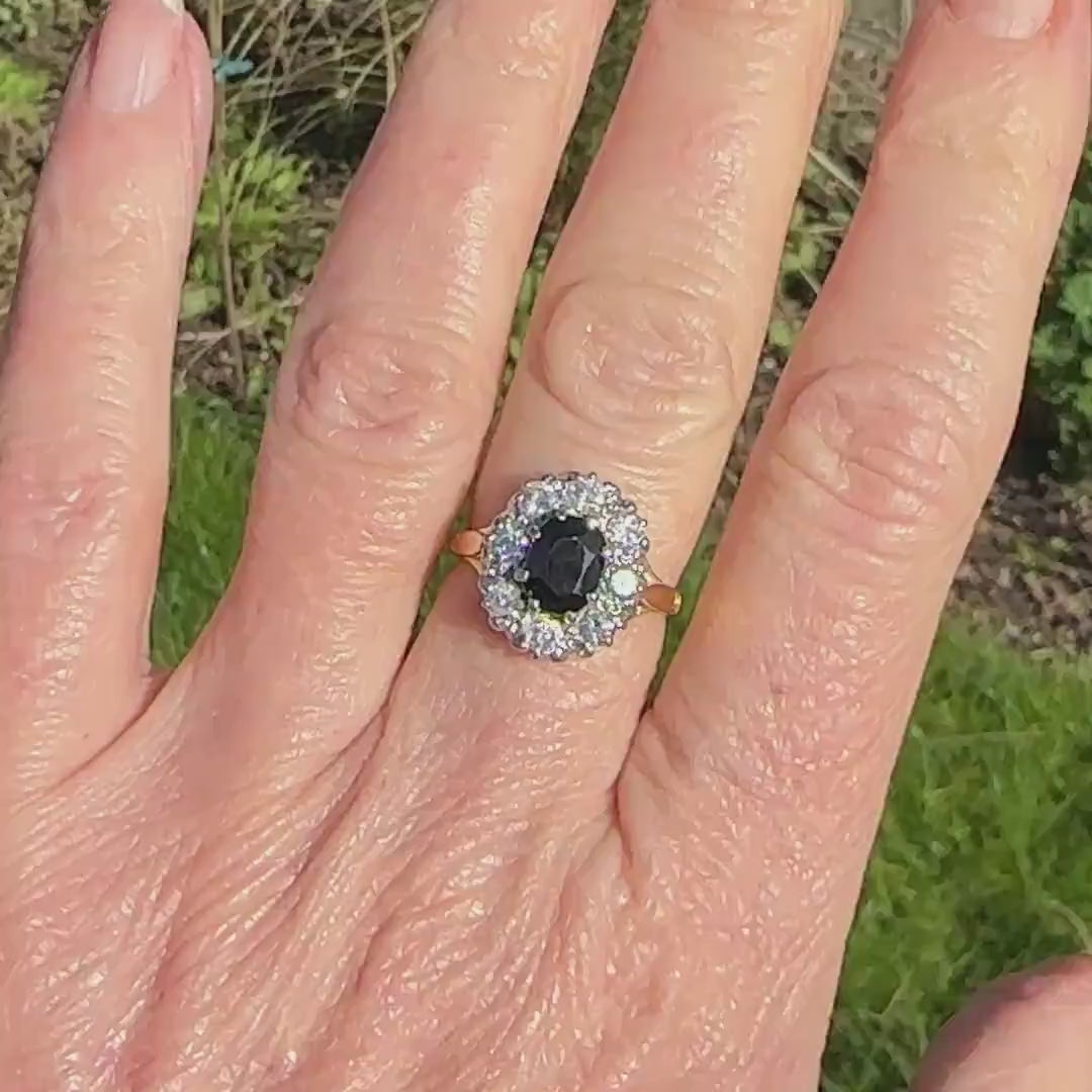 Vintage 18ct sapphire & diamond oval cluster ring - Classic Princess of Wales ring
