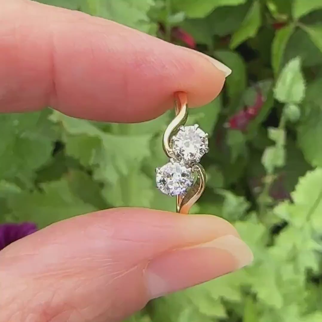 Antique Edwardian 18ct Platinum Toi et Moi two stone natural diamond ring 1910s - 0.50ct