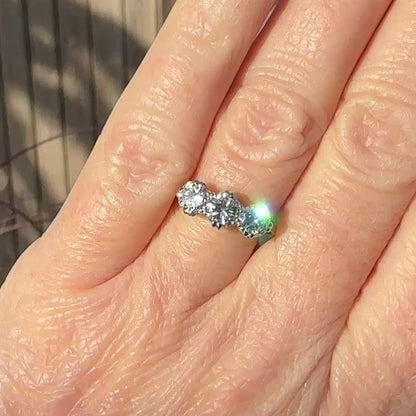 Antique 18ct Platinum Transitional cut diamond three stone trilogy ring 1.38ct + Valuation