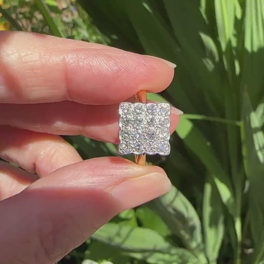 Antique Art Deco 18ct Platinum pavé diamond cluster panel ring