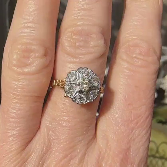 Vintage 18ct Diamond halo cluster ring ~ Unique engagement