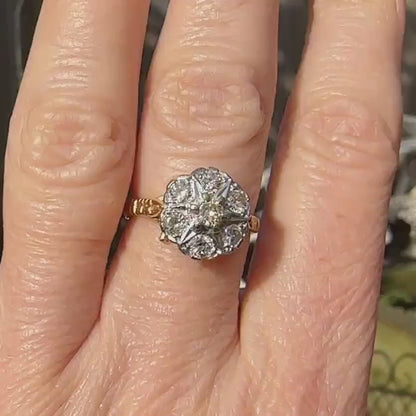 Vintage 18ct Diamond halo cluster ring ~ Unique engagement