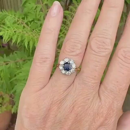 Vintage 18ct sapphire & diamond round cluster ring ~ With Valuation