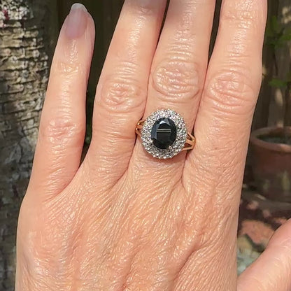 Vintage 9ct gold 3.15ct sapphire & diamond oval cluster ring ~ Princess of Wales