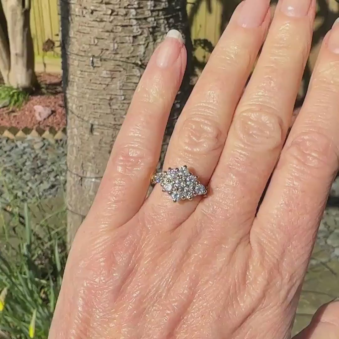Vintage 18ct gold diamond kite shape cluster engagement ring 1.00 carat