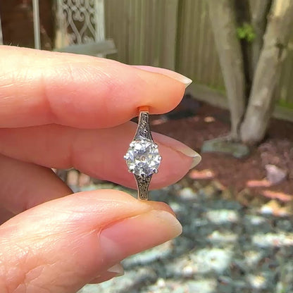 Antique 18ct Platinum old transitional cut diamond solitaire engagement ring 0.66ct 1920's